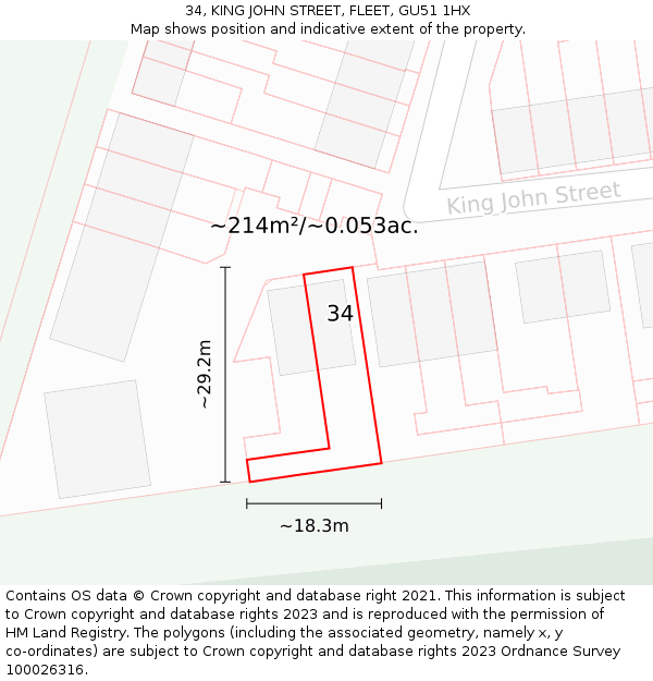 34, KING JOHN STREET, FLEET, GU51 1HX: Plot and title map