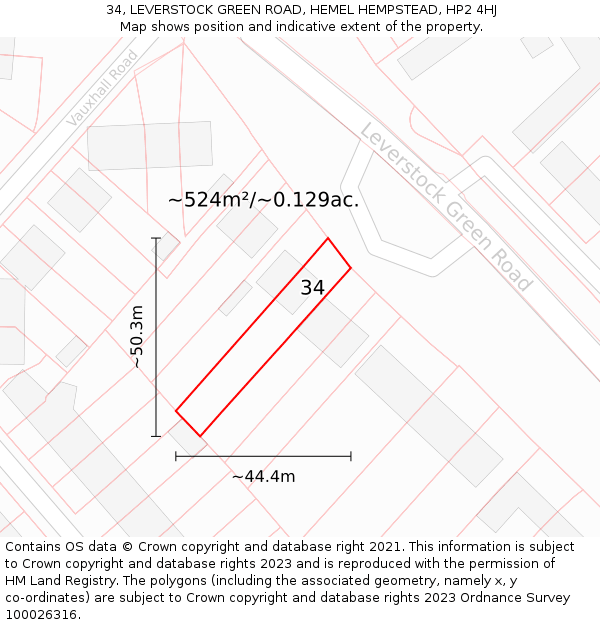 34, LEVERSTOCK GREEN ROAD, HEMEL HEMPSTEAD, HP2 4HJ: Plot and title map