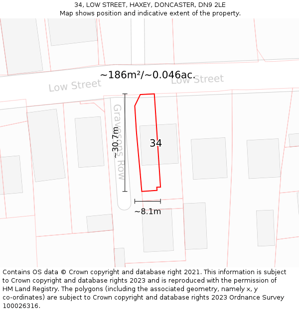 34, LOW STREET, HAXEY, DONCASTER, DN9 2LE: Plot and title map