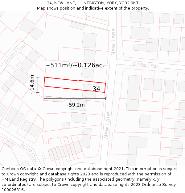 34, NEW LANE, HUNTINGTON, YORK, YO32 9NT: Plot and title map