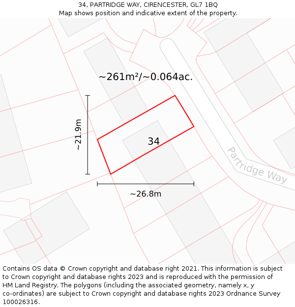 34, PARTRIDGE WAY, CIRENCESTER, GL7 1BQ: Plot and title map