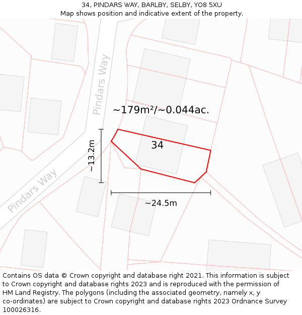 34, PINDARS WAY, BARLBY, SELBY, YO8 5XU: Plot and title map