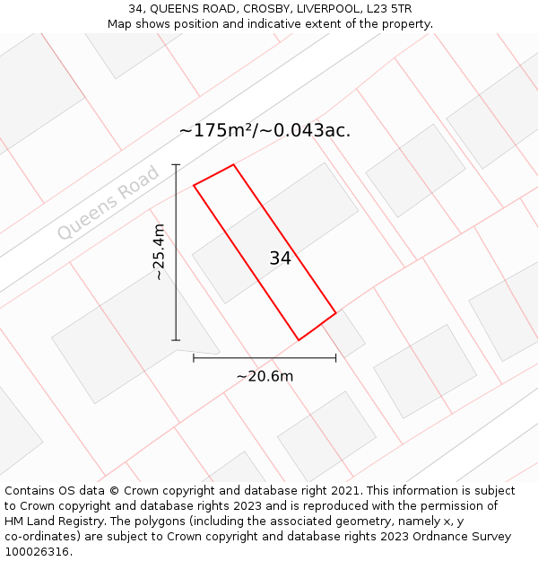 34, QUEENS ROAD, CROSBY, LIVERPOOL, L23 5TR: Plot and title map