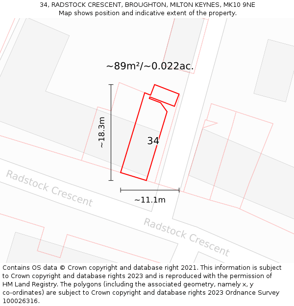 34, RADSTOCK CRESCENT, BROUGHTON, MILTON KEYNES, MK10 9NE: Plot and title map