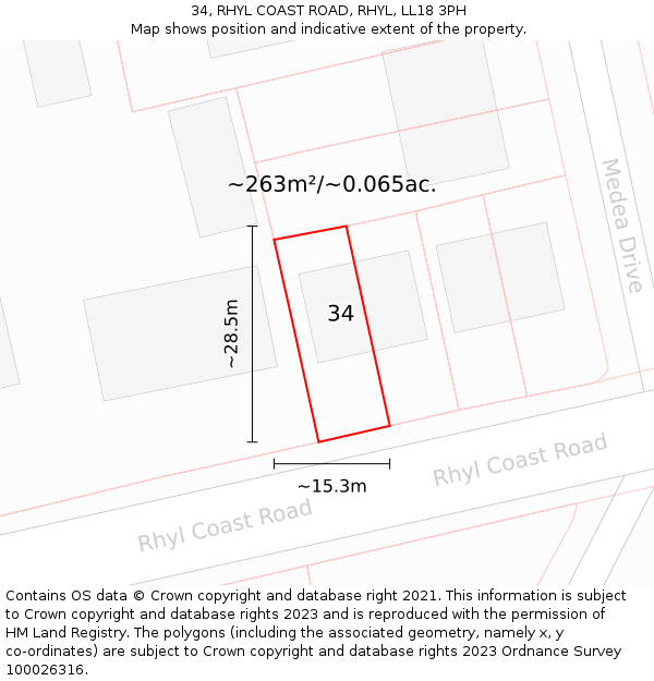 34, RHYL COAST ROAD, RHYL, LL18 3PH: Plot and title map