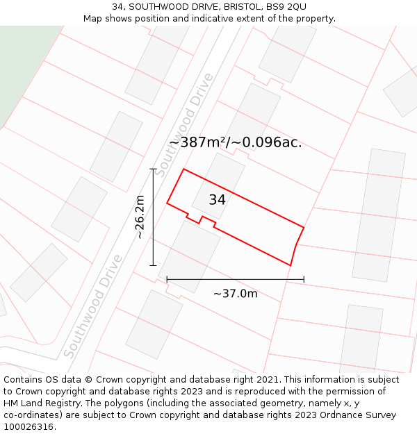 34, SOUTHWOOD DRIVE, BRISTOL, BS9 2QU: Plot and title map