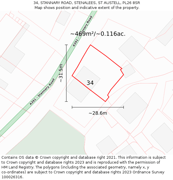 34, STANNARY ROAD, STENALEES, ST AUSTELL, PL26 8SR: Plot and title map