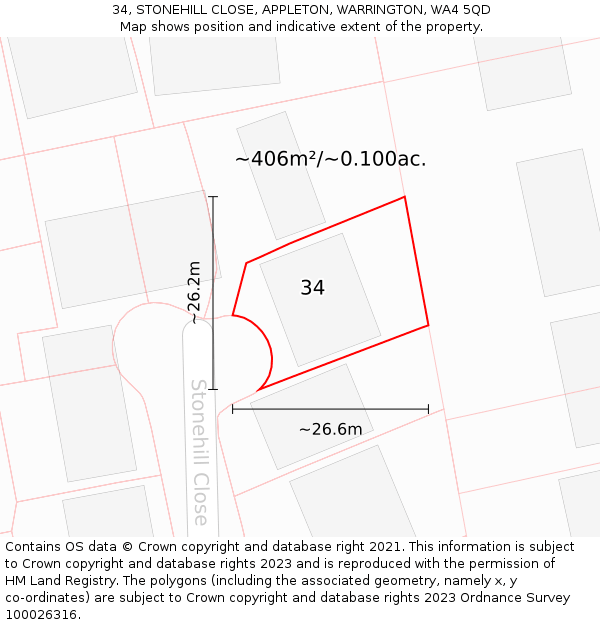 34, STONEHILL CLOSE, APPLETON, WARRINGTON, WA4 5QD: Plot and title map