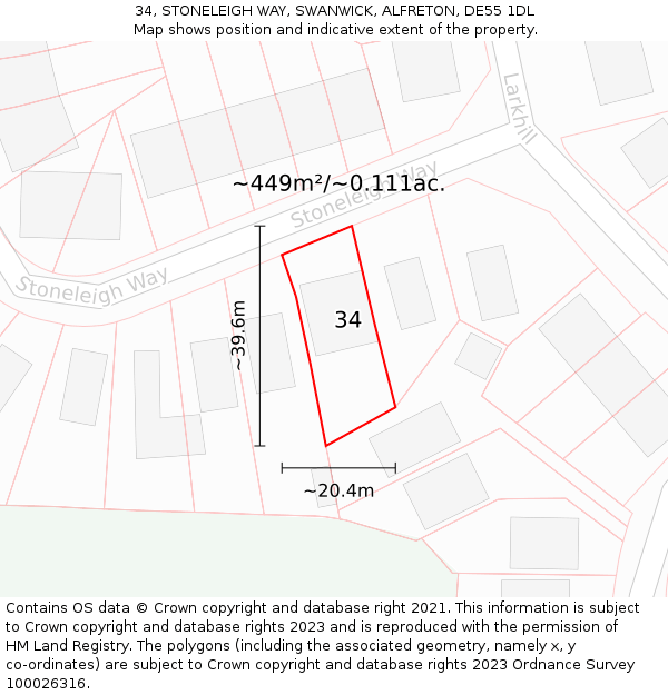 34, STONELEIGH WAY, SWANWICK, ALFRETON, DE55 1DL: Plot and title map