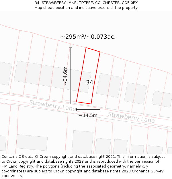 34, STRAWBERRY LANE, TIPTREE, COLCHESTER, CO5 0RX: Plot and title map