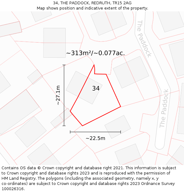 34, THE PADDOCK, REDRUTH, TR15 2AG: Plot and title map