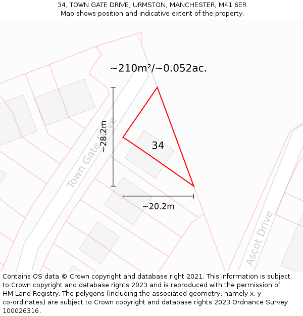 34, TOWN GATE DRIVE, URMSTON, MANCHESTER, M41 6ER: Plot and title map