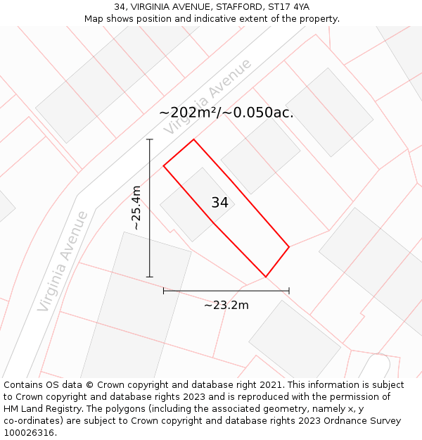 34, VIRGINIA AVENUE, STAFFORD, ST17 4YA: Plot and title map