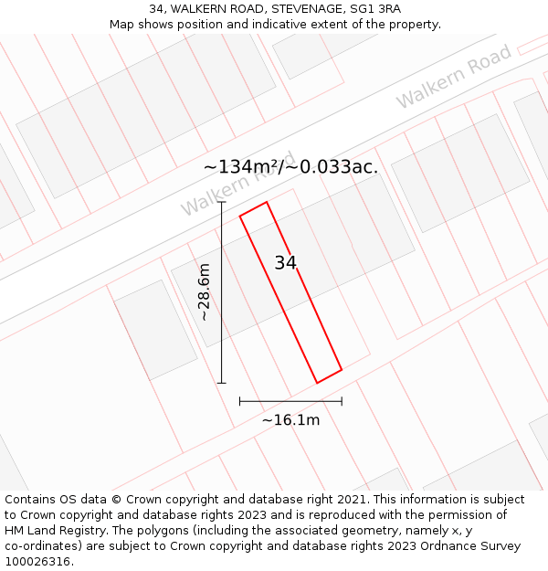 34, WALKERN ROAD, STEVENAGE, SG1 3RA: Plot and title map