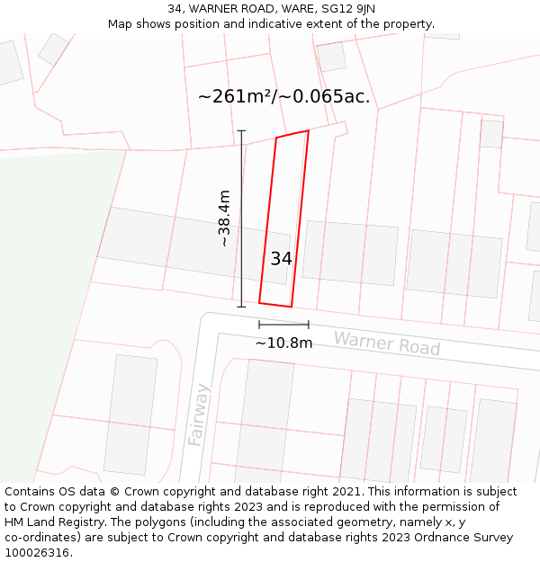 34, WARNER ROAD, WARE, SG12 9JN: Plot and title map