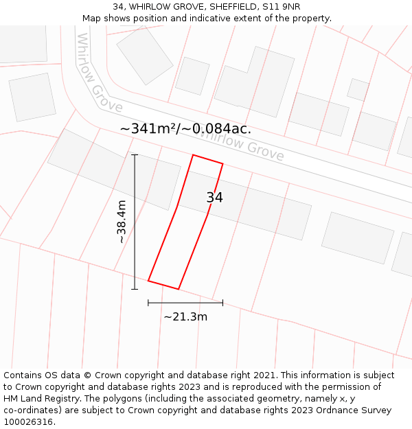 34, WHIRLOW GROVE, SHEFFIELD, S11 9NR: Plot and title map