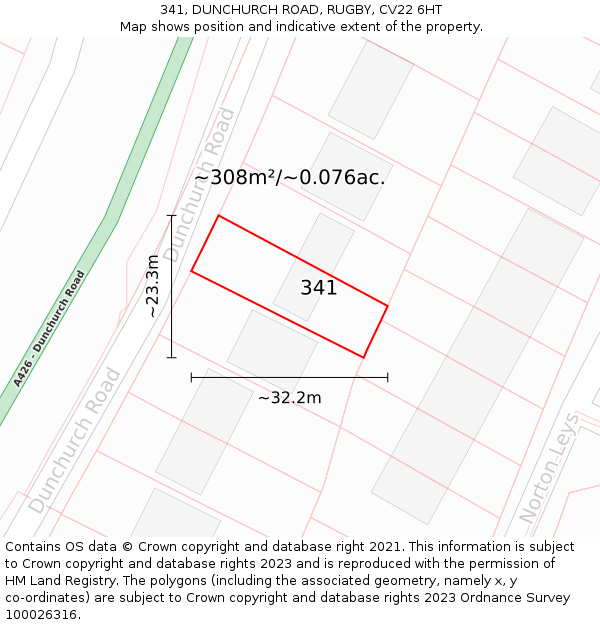 341, DUNCHURCH ROAD, RUGBY, CV22 6HT: Plot and title map