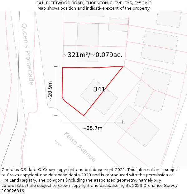 341, FLEETWOOD ROAD, THORNTON-CLEVELEYS, FY5 1NG: Plot and title map