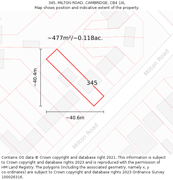 345, MILTON ROAD, CAMBRIDGE, CB4 1XL: Plot and title map