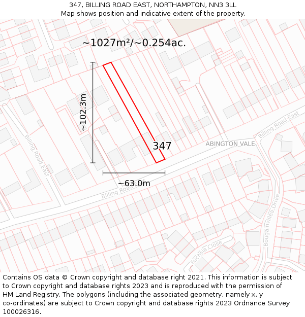 347, BILLING ROAD EAST, NORTHAMPTON, NN3 3LL: Plot and title map