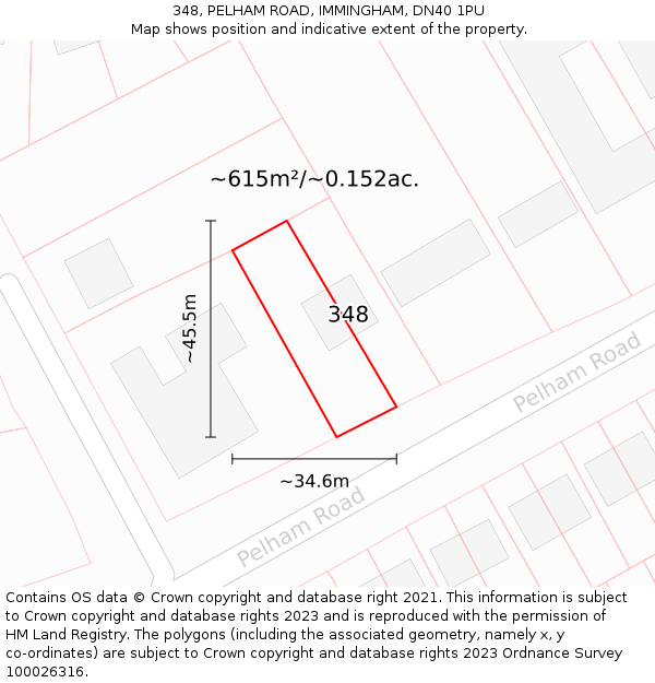 348, PELHAM ROAD, IMMINGHAM, DN40 1PU: Plot and title map