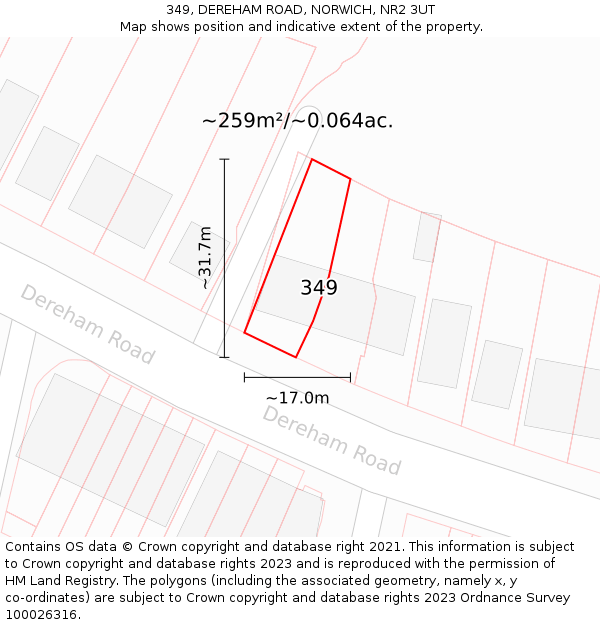 349, DEREHAM ROAD, NORWICH, NR2 3UT: Plot and title map