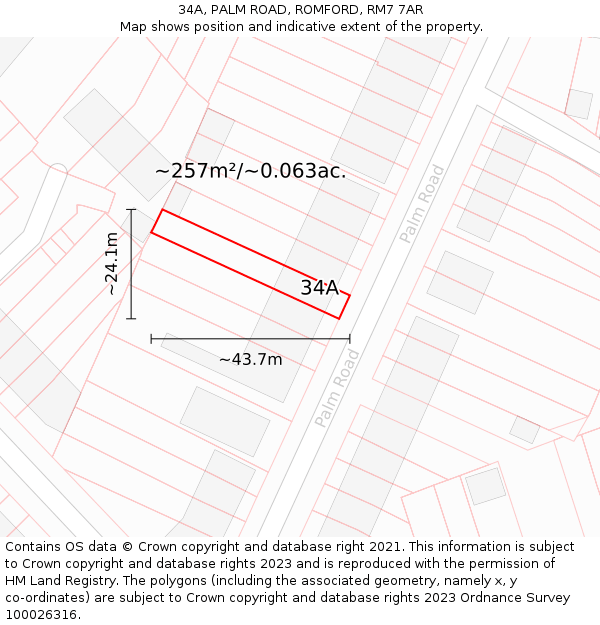 34A, PALM ROAD, ROMFORD, RM7 7AR: Plot and title map