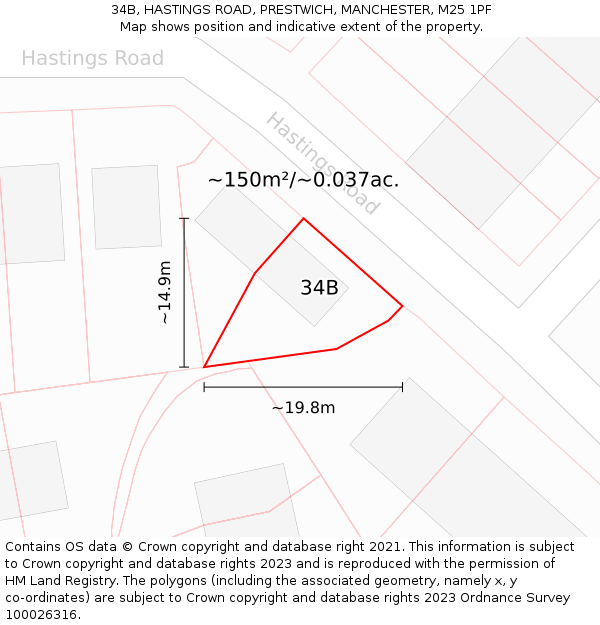 34B, HASTINGS ROAD, PRESTWICH, MANCHESTER, M25 1PF: Plot and title map