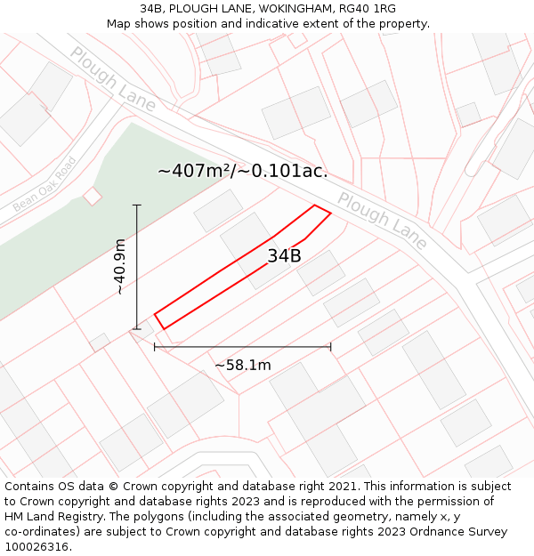 34B, PLOUGH LANE, WOKINGHAM, RG40 1RG: Plot and title map