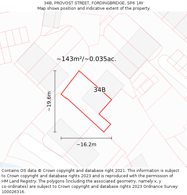 34B, PROVOST STREET, FORDINGBRIDGE, SP6 1AY: Plot and title map