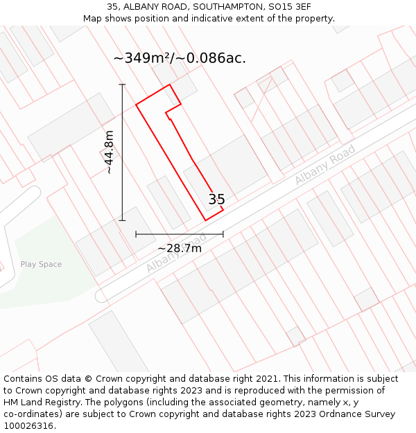 35, ALBANY ROAD, SOUTHAMPTON, SO15 3EF: Plot and title map