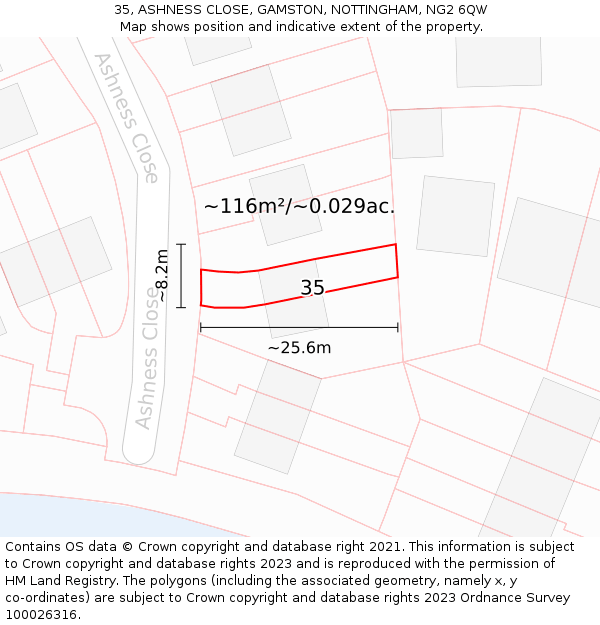 35, ASHNESS CLOSE, GAMSTON, NOTTINGHAM, NG2 6QW: Plot and title map