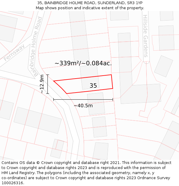 35, BAINBRIDGE HOLME ROAD, SUNDERLAND, SR3 1YP: Plot and title map