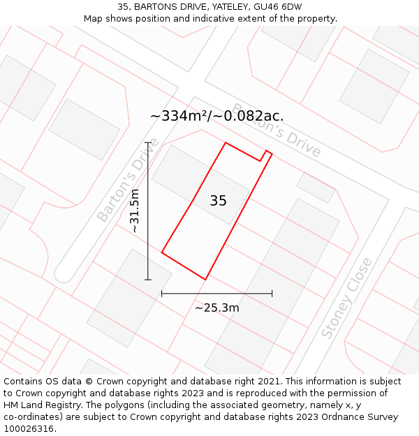 35, BARTONS DRIVE, YATELEY, GU46 6DW: Plot and title map