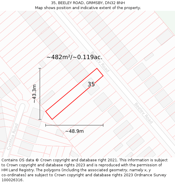 35, BEELEY ROAD, GRIMSBY, DN32 8NH: Plot and title map