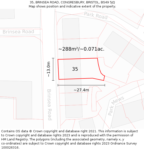 35, BRINSEA ROAD, CONGRESBURY, BRISTOL, BS49 5JQ: Plot and title map
