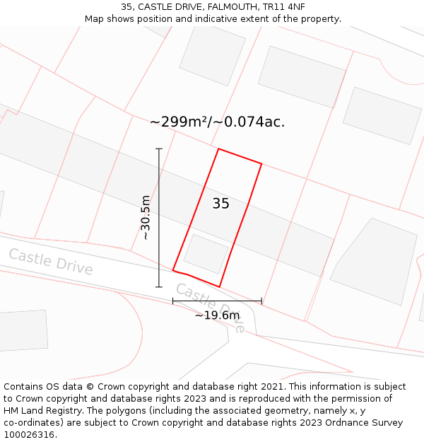 35, CASTLE DRIVE, FALMOUTH, TR11 4NF: Plot and title map