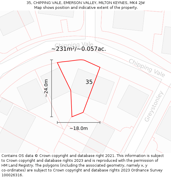 35, CHIPPING VALE, EMERSON VALLEY, MILTON KEYNES, MK4 2JW: Plot and title map