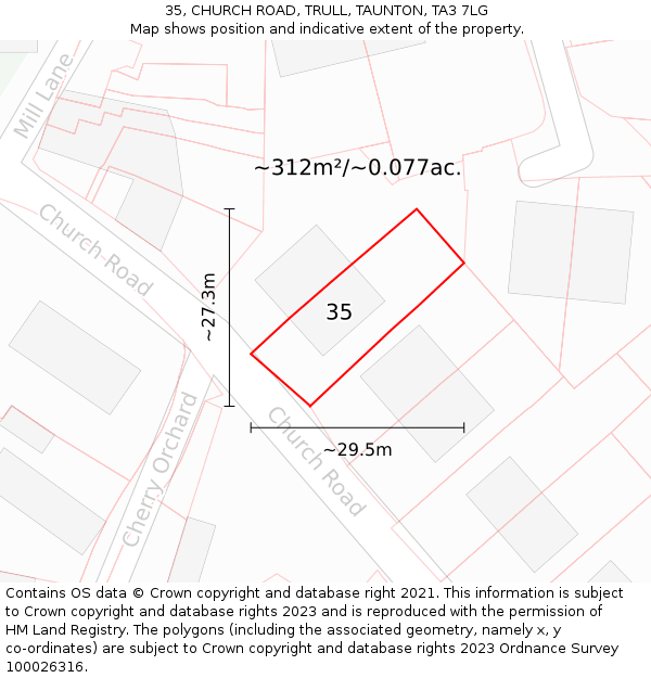 35, CHURCH ROAD, TRULL, TAUNTON, TA3 7LG: Plot and title map