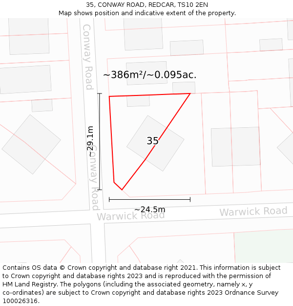 35, CONWAY ROAD, REDCAR, TS10 2EN: Plot and title map