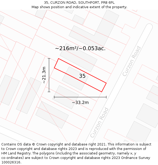 35, CURZON ROAD, SOUTHPORT, PR8 6PL: Plot and title map