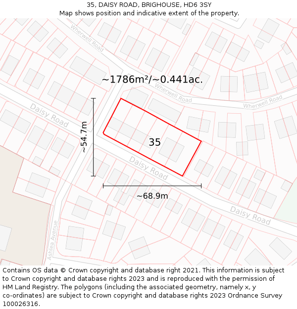 35, DAISY ROAD, BRIGHOUSE, HD6 3SY: Plot and title map