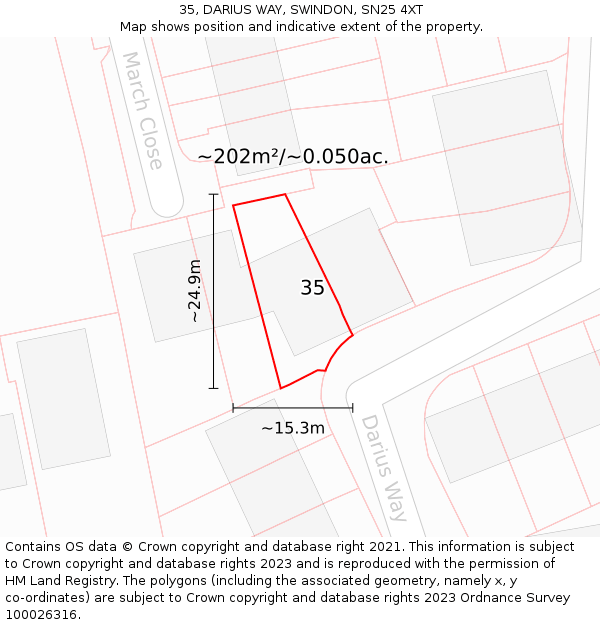 35, DARIUS WAY, SWINDON, SN25 4XT: Plot and title map