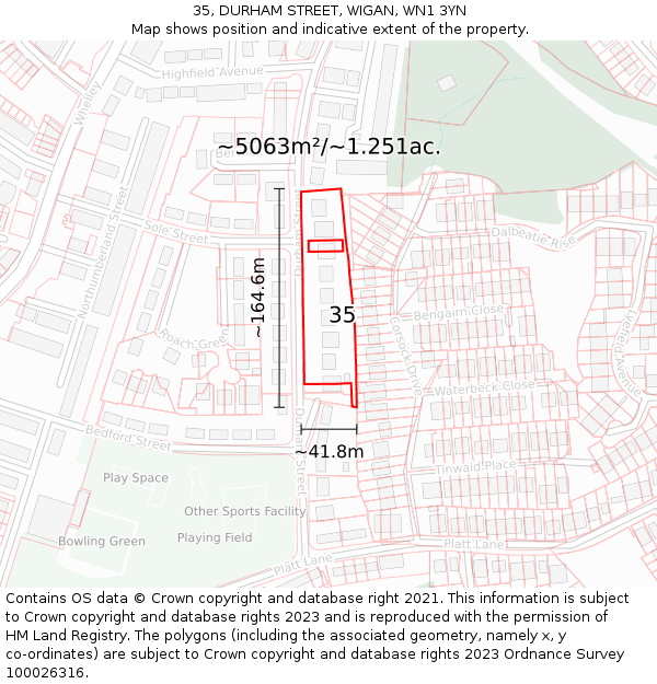 35, DURHAM STREET, WIGAN, WN1 3YN: Plot and title map