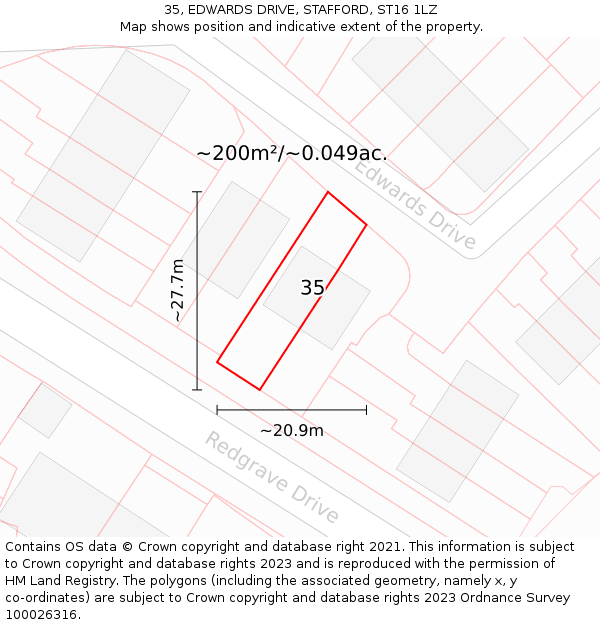 35, EDWARDS DRIVE, STAFFORD, ST16 1LZ: Plot and title map