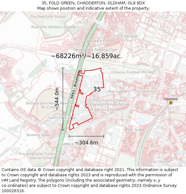 35, FOLD GREEN, CHADDERTON, OLDHAM, OL9 9DX: Plot and title map