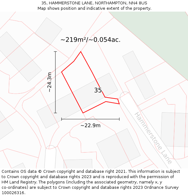 35, HAMMERSTONE LANE, NORTHAMPTON, NN4 8US: Plot and title map