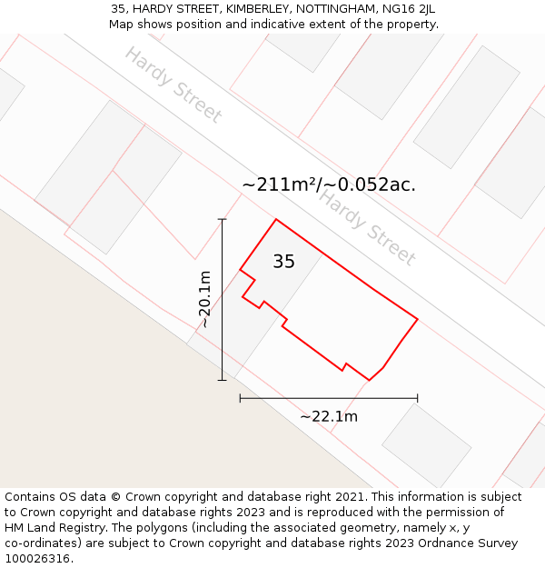 35, HARDY STREET, KIMBERLEY, NOTTINGHAM, NG16 2JL: Plot and title map