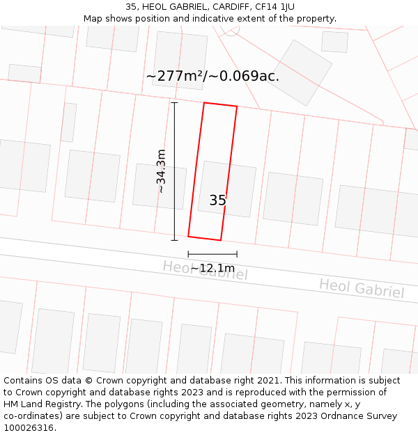 35, HEOL GABRIEL, CARDIFF, CF14 1JU: Plot and title map