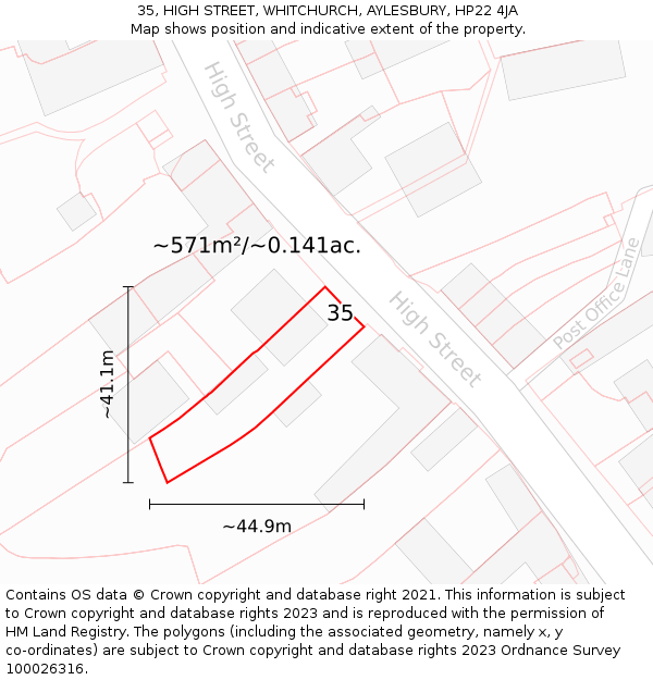 35, HIGH STREET, WHITCHURCH, AYLESBURY, HP22 4JA: Plot and title map